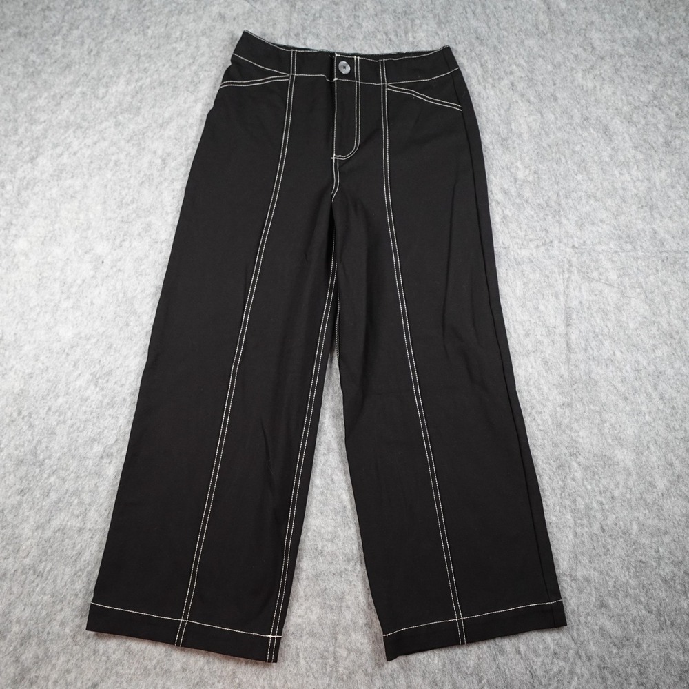 Bailey 44 Pant Women 2 Black Contrast Stitch Wide Leg High Rise Stretch